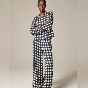 J. Crew Soft shine pajama pant set in navy gingham L